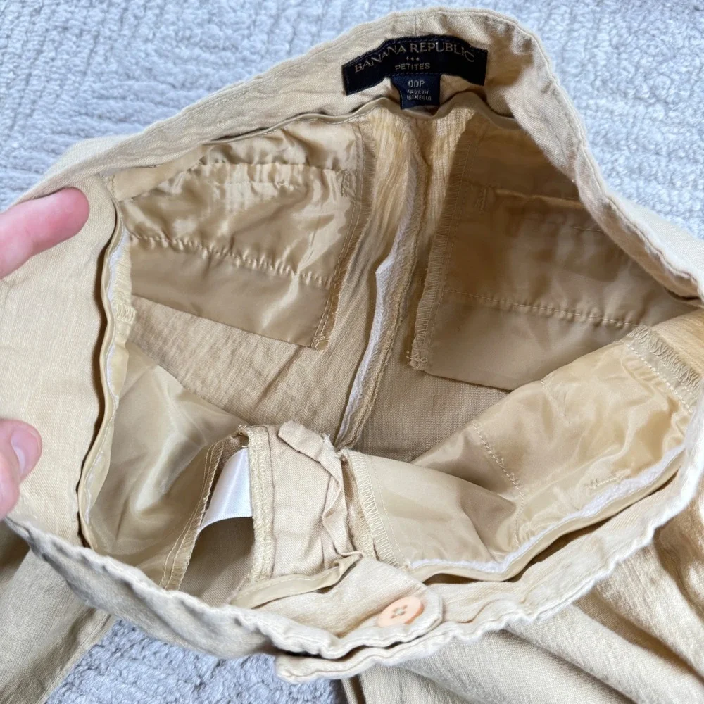 Banana Republic Wide Leg Linen Pants Womens 00P Tan Quiet Luxury Coastal Office